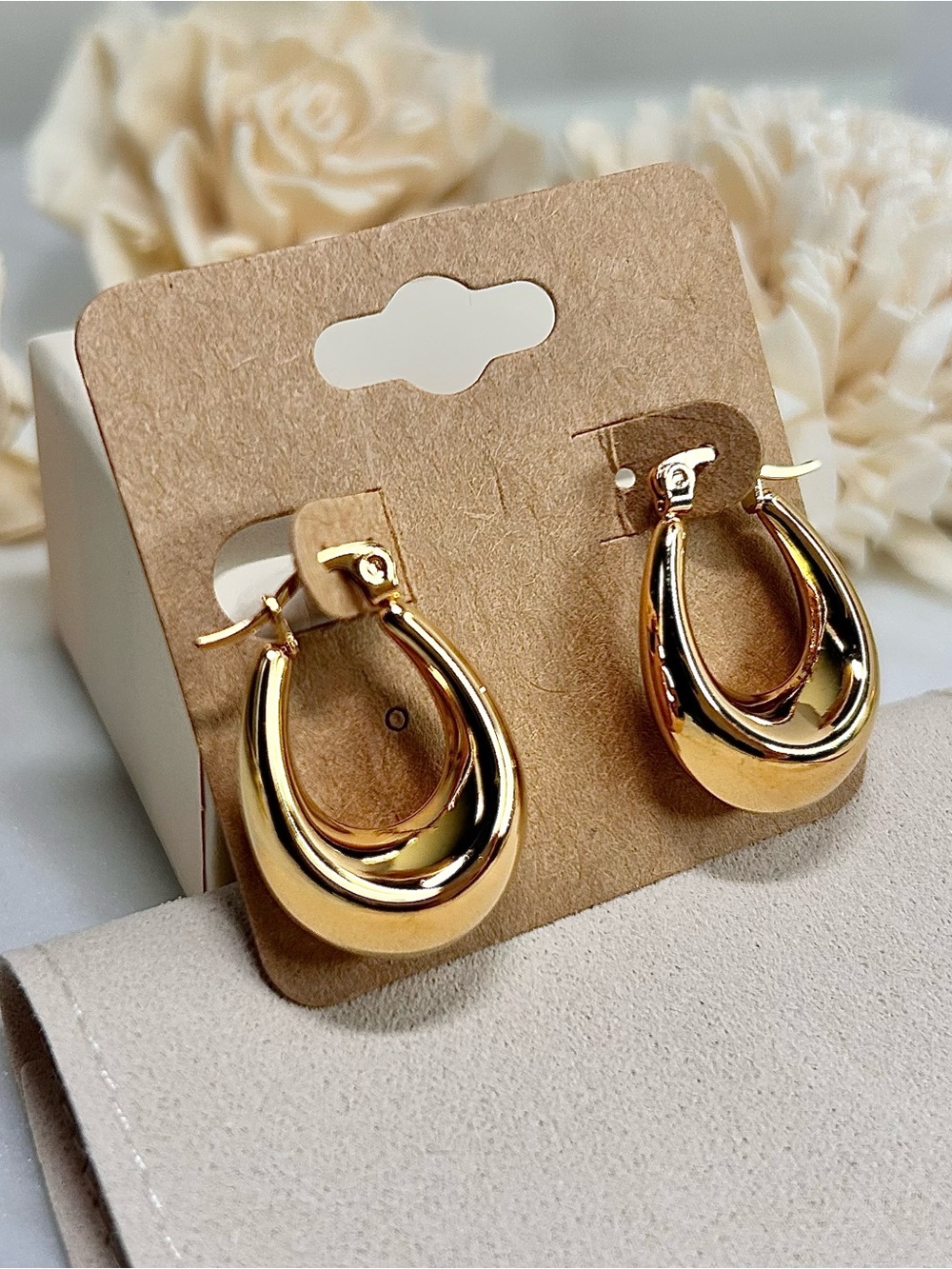 PVD Gold Chunky Hoop Drop Earrings - Women Jewelry